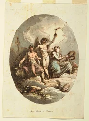 Design til væg- eller loftdekoration med Bacchus, Hymen og Venus