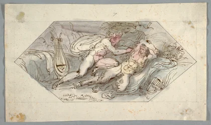 Tegning, Apollon spidder Marsyas, 1796-98