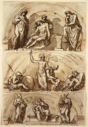 Tegning, Studier efter lunetter af, 1814