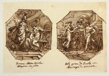 Juno Suckling Hercules, Hebe gifter sig med Hercules med hjælp fra Minerva, designet til Sala di Ercole e Ebe, Palazzo Gaddi, Forli.