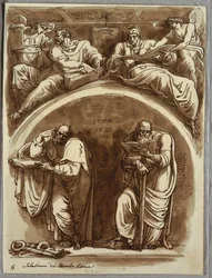 Lunette med de hellige Peter og Paulus, Matthæus og profeten Esajas, Studer efter Sebastiano del Piombo