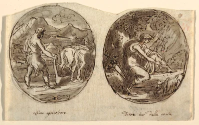 Man the Farmer, Diana the Goddess of the Hunt, Design til hvælvet loft, Sala dei Legislatori, Palazzo Conti-Sinibaldi, Faenza
