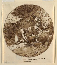 Numa Pompilius tilbeder jove på Aventinen, loftdesign til Sala di Numa Pompilius, Palazzo Milzetti, Faenza