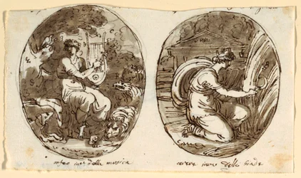 Orpheus, Ceres, Design til hvælvet loft, Sala dei Legislatori, Palazzo Conti-Sinibaldi, Faenza