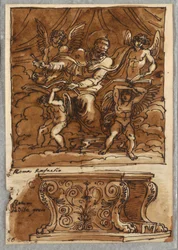 Pave Gregorio VII og Fire Engle, Studie efter Raphael "Personer af Pavedømmet"; Antik bænk