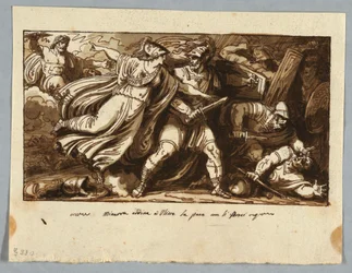 Ark fra en skitsebog: Minerva beordrer Ulysses til at slutte fred med Penelopes bejlere (Minerva inducerer Ulisse alla pace con i Proci)