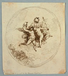 To flyvende putti med Dionysos egenskaber