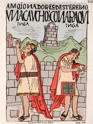 Blæktegning fra manuskriptet "" New Chronicle and Good Government"" af Don Felipe Puma de Ayala, der illustrerer inkaernes liv, omkring 1587 Lima, National Museum of Anthropology, Arqueo