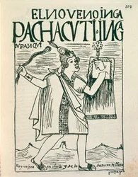 Portræt af den store inkakejser Pachacutec (tuschtegning)