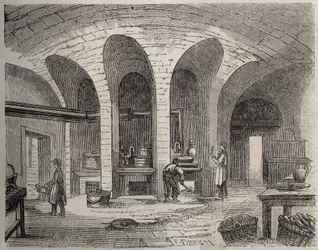 Paris - Prison de la petite Roquette (fængsel for kvinder og teenagere) - Les Cuisines - Gravering af efter Felix Thorigny - i Le Monde Illustre fra juli 1865