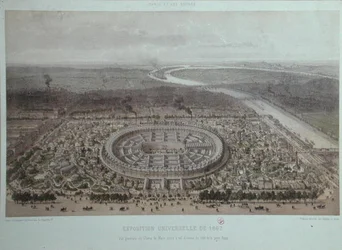 Generelt syn på verdensudstillingen i Paris i 1867, taget fra Rapp-porten (farve litho)