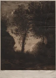 Landskab: Solnedgang, efter Corot, ca. 1858.