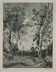 Landskab eller Den Hvide Hest, efter Corot, ca. 1858.