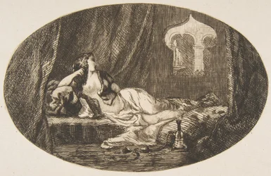 Odalisque tilbagelænet i et harem, fra Titres de Romance, 1857.