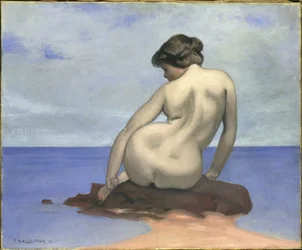 Badende siddende på en klippe, 1910.