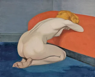 ""Nøgen kvinde knæler foran en rød sofa"" Nøgen kvinde knæler foran en rød sofa af Vallotton, Felix Edouard (1865-1925)
