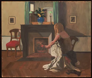 Interiør med en kvinde i en natkjole, 1899