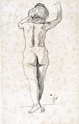 Nu de dos - Kunstværk af Felix Vallotton (1865-1925), grafit på papir (28x18 cm), begyndelsen af ​​det 20. århundrede - Saint Roch hospice museum, Issoudun - Obligatorisk omtale