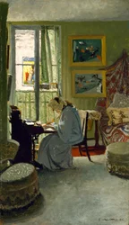 Kvinde, der skriver i et interiør, 1904