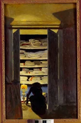 Kvinde søger i et skab. Maleri af Felix Vallotton (1865-1925) Ec. Følg., 20. århundrede. Privat samling.