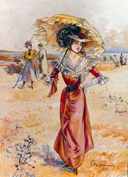 Det elegante ved stranden. Maleri af Felix Fournery (1865-1938)