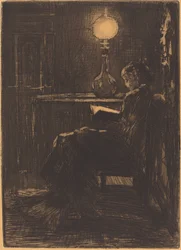 Lampelæser (Woman Reading by Lamplight)