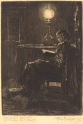 Lampelæser (Woman Reading by Lamplight)