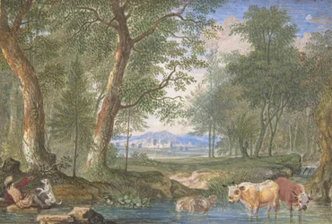 Landskab med køer i en bæk, 1698.