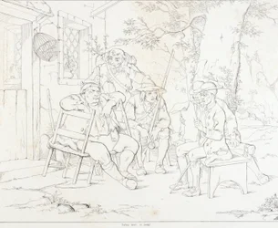 (Rip Van Winkle, illustration) Rip med Junto på Village Inn
