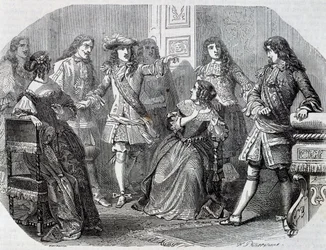 Anholdelse af Nicolas Fouquet, finansinspektør, gravering af Henri Felix Emmanuel Philippoteaux (1815-1884) fra Vicomte af Bragelonne, af Alexandre Dumas (1802-1870)