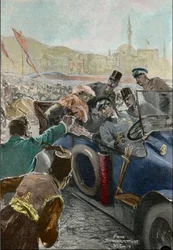 Attentatet på Franz Ferdinand (1863-1914), ærkehertug af Østrig, og hans hustru Sophie i Sarajevo