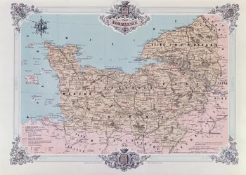 Kort over Normandiet, fra 1. bind af La Normandie Illustree, indgraveret af Charpentier, udgivet i Nantes 1852