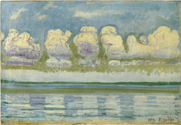 ""Udsigt over Genevesøen og den schweiziske jura"" (Genèvesøen med den schweiziske jura) Maleri af Ferdinand Hodler (1853-1918)