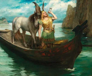 Siegfrieds rejse til Rhinen. Gudernes ragnarok. Sangeren Hubert Leuer som Siegfried, 1908