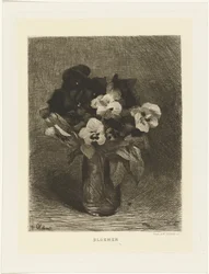 Violer i en vase Blomster (titel på objekt)