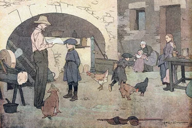Hjemme igen, i barndommens billedbog, ca. 1900 (stik)