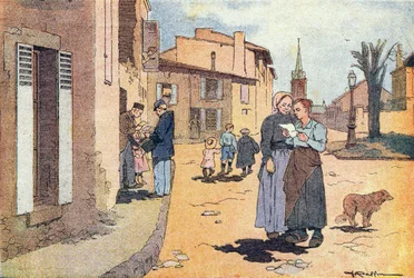 Postbuddet, i barndommens billedbog, ca. 1900 (gravering)
