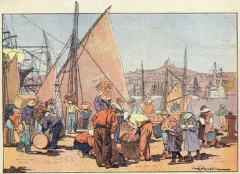 Havnen, i barndommens billedbog, ca. 1900 (gravering)