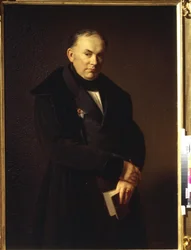 Portræt af digteren Vasily Andreyevich Zhukovsky (1783-1852) (portræt af digteren V. Zhukovsky). Maleri af Ferdinand Theodor Hidebrandt (1804-1874), olie på lærred, 1844. Tysk kunst (Düsseldorf)