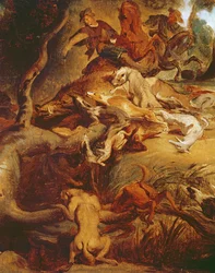 Detalje af Vildsvinejagten, efter et maleri af Rubens, ca. 1840-50 (se 203232)