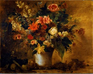 Blomster og frugter Buket blomster i en vase af gres. Maleri af Eugene Delacroix (1798-1863) 1843 ca. Sol. 74x93 cm Vienna Kunsthistorisches Museum, Neue Gallery