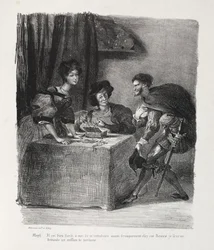 Illustrationer til Faust: Méphistophelés er hos Marthe, 1828.