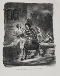 Illustrationer til Faust: Mephistopheles og Faust flygter efter duellen, 1828.