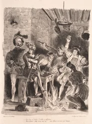 Illustrationer til Faust: Méphistophélés i de studerendes værtshus, 1828.
