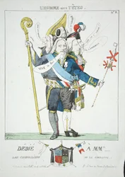 LHomme aux 6 Tetes, pub. 1815 (håndfarvet gravering)