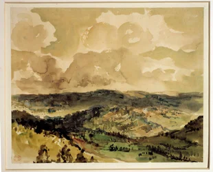 Panoramaudsigt over skovklædte bakker omkring Croze Akvarel af Eugene Delacroix (1798-1863) Omkring 1855 Søn. 0,21 x 0,26 m Paris. Louvre-museet