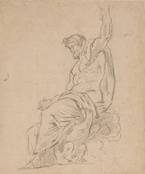 Recto: Siddende figur af en mand, muligvis af Jupiter, på en ørn, der rækker op med venstre hånd