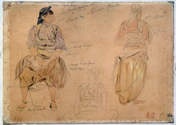 Studier af arabiske kvinder, der tegner en blymine med højdepunkter i akvarel af Eugene Delacroix (1798-1863) 1832 Paris, Louvre-museet