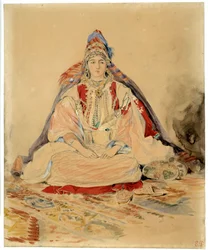Det jødiske ægteskab i Tanger. Akvareltegning af Eugene Delacroix (1798-1863)
