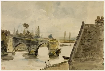 Den gamle bro ved Nantes, ca. 1827 (akvarel på cremefarvet vævet papir)